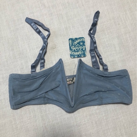 Free People Sierra Light Blue Swiss Dot Mesh V-Neck Bandeau the Rain New Small - Picture 2 of 5